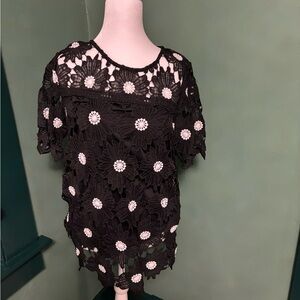 Zac & Rachel Black Lace Blouse with White Accents
